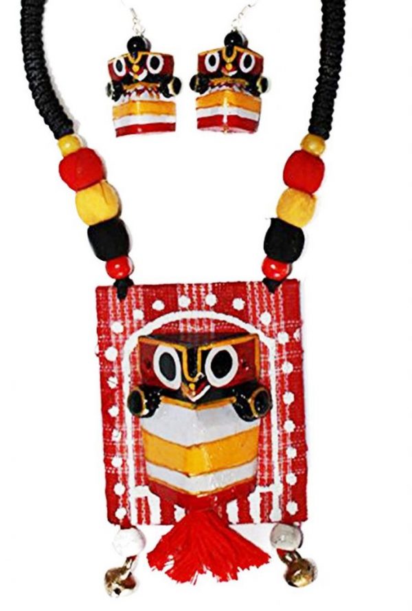 Karukala Gamcha Owl Handicraft Necklace Set1 For Women