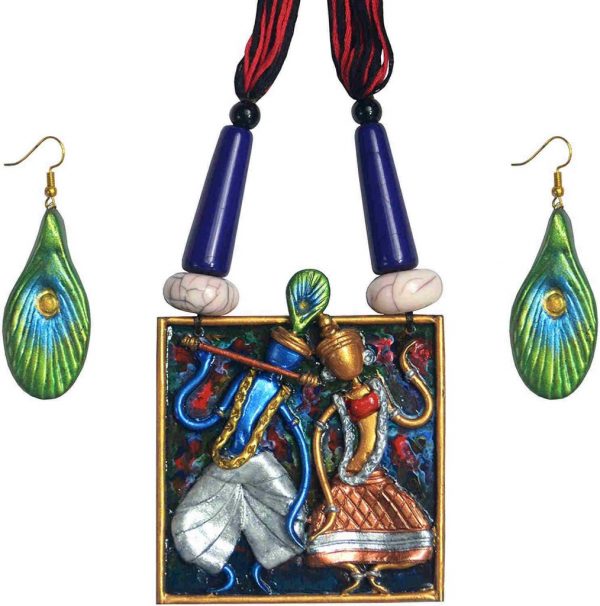 Radha Krishna Couple Figure Handicraft Jewellery Necklace Set 1