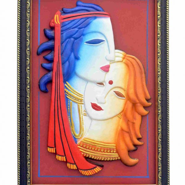 Terracotta Radha Krishna Figure Art For Home Decor (16.5 Inch×11.5 Inch)