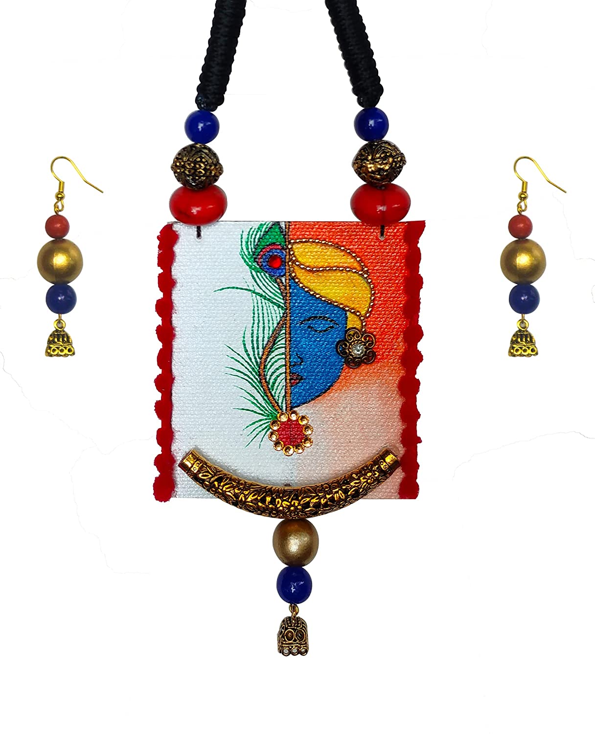 Karukala Handicraft Krishna Canvas Painting Necklace