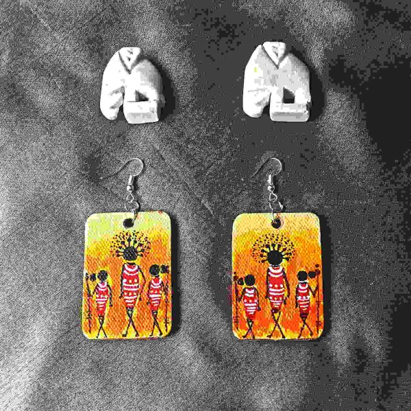 Acrylic Canvas Painting African Tribal Lady Earrings2