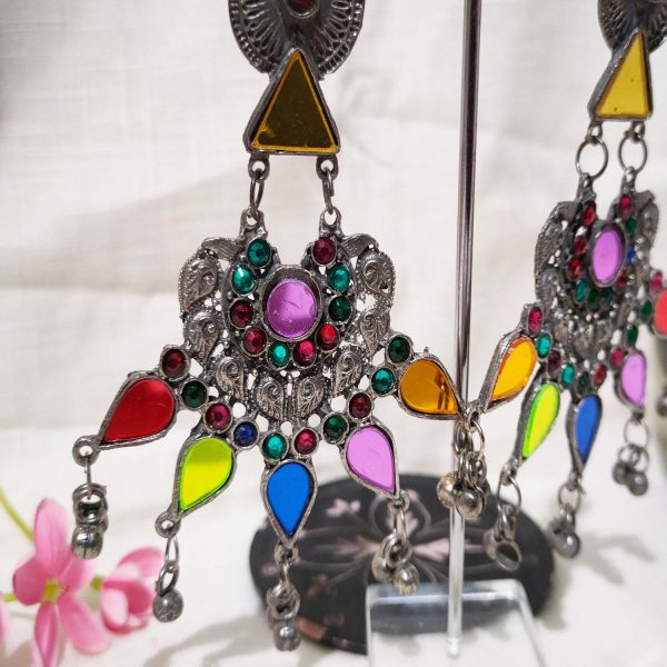 Multi Colour Mirror Studded Afghani Earrings