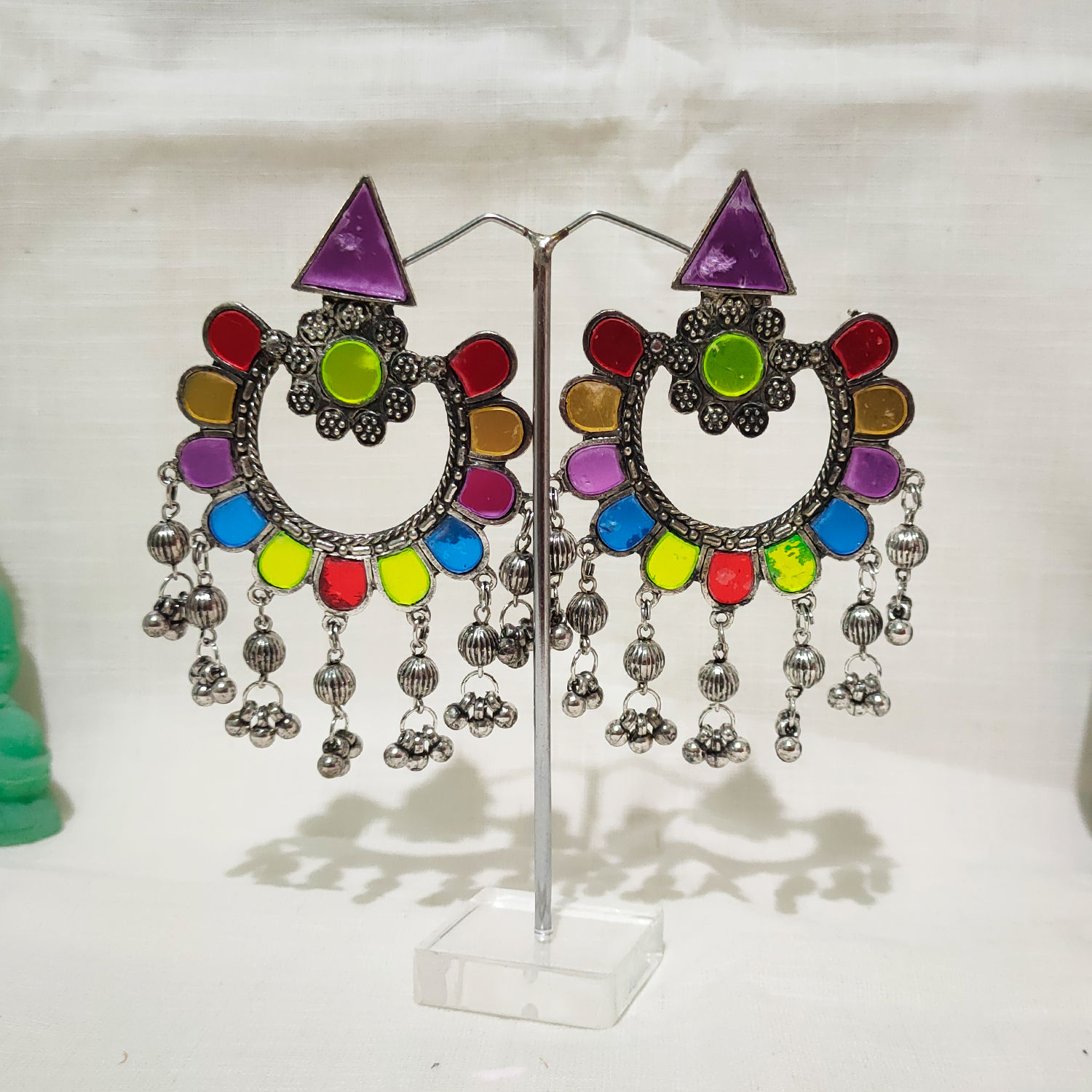 Afghani Tribal Multi-Color Oxidized Drop Earrings