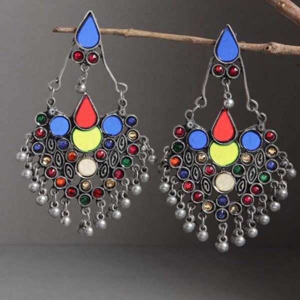 Afghani Tribal Multi-Color Oxidized Hoop Earrings for Women and Girls