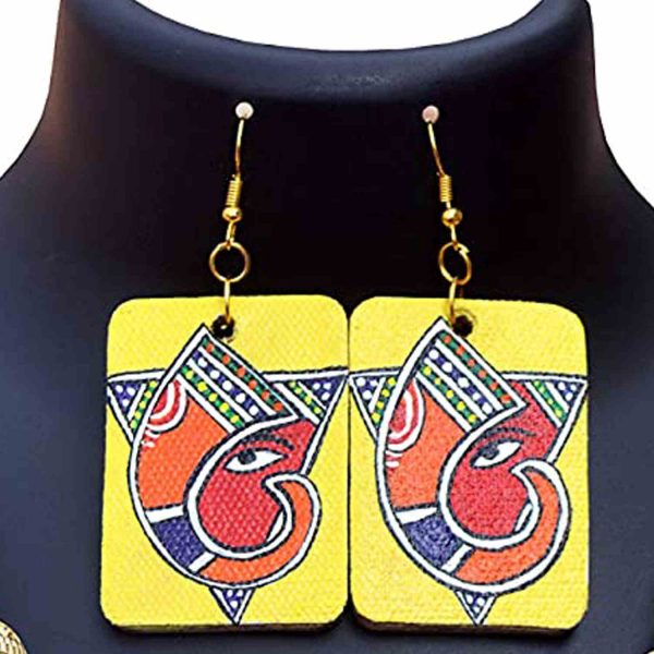 Handpainted Ganesh On Canvas Necklace And Earring