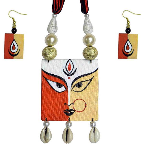 Karukala Canvas Painting Durga Fully Handcrafted Necklace03 - Image 2