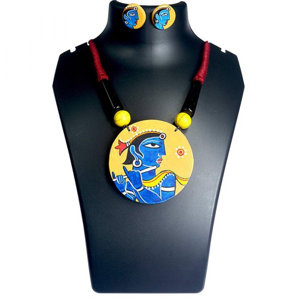 Karukala Krishna Hand Painting Handicraft Wooden Necklace Set1