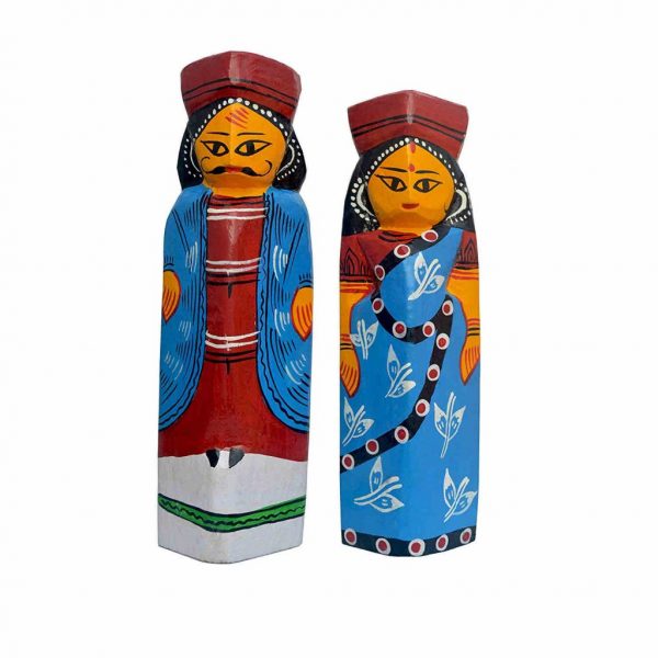 1 Ft Wooden King Queen Blue Set Art Of Burdwan