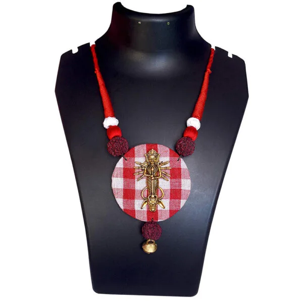 Karukala Handicraft Silver Color Gamcha Durga Necklace Set1