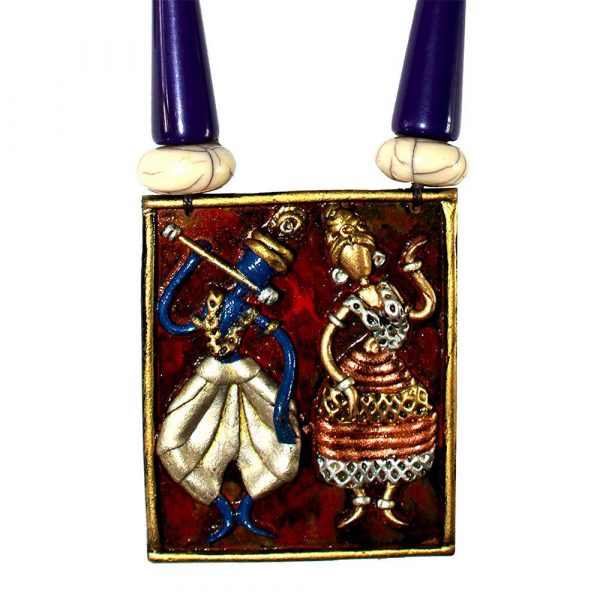 Karukala Exclusive Radha Krishna Pendant With Peacock Feather Earrings Set01 - Image 3