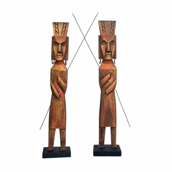 Wooden Metallic Ancient Army Pair Art for Home Decor (14 Inch)