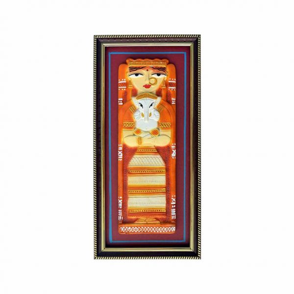 Terracotta Jamini Roy Durga Maa Fig.1 Art For Home Decor(13.5*6.5 Inch)