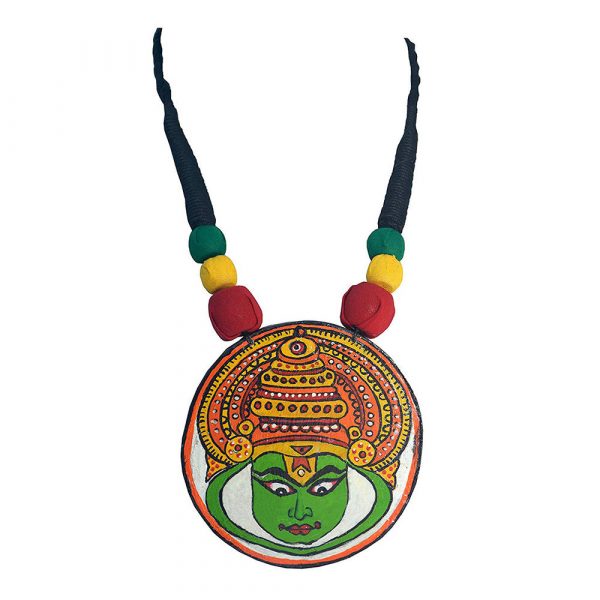 Karukala Oil Painted Wooden Kathakali Necklace Set1