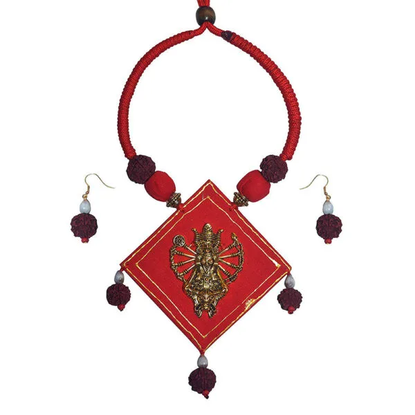 Karukala Handmade German Silver Durga Necklace Set