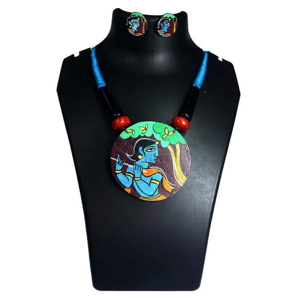 Karukala Lord Krishna Painting Handicraft Wooden Necklace Set01