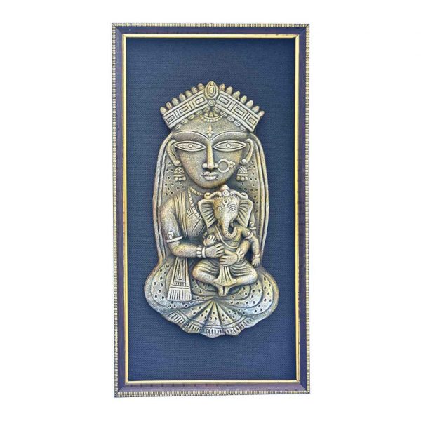 Handmade Terracotta Jamini Roy Durga Mata Art For Home Decor(18 Inch By 9.5 Inch)