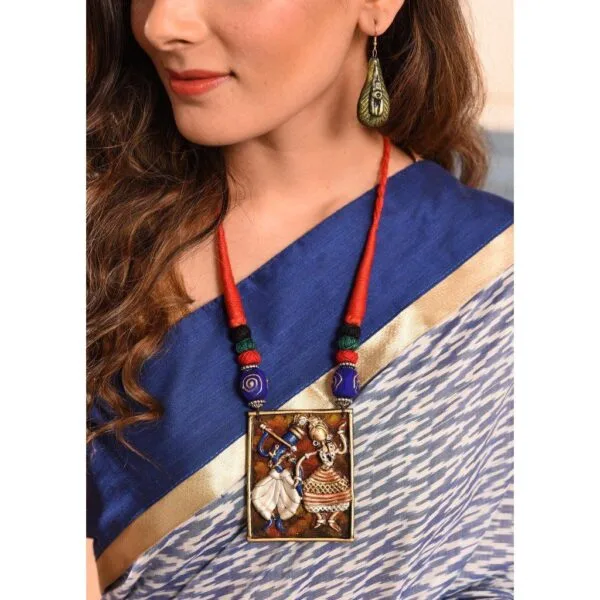 Karukala Exclusive Radha Krishna Pendant with Peacock Feather Earrings Set01