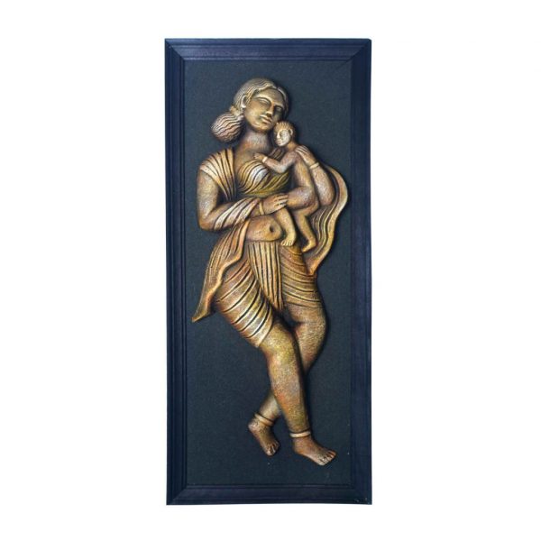 Karukala Handicraft Terracotta Wall Hanging Metallic 3D Mother Child Frame For Home Decor (24 Inch X 10 Inch)