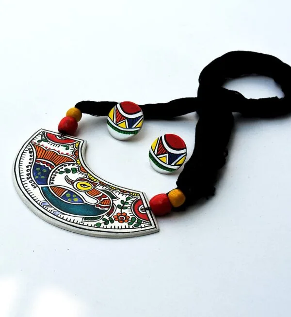 Original Madhubani Peacock Painting Fully Handmade Neckace01 - Image 4
