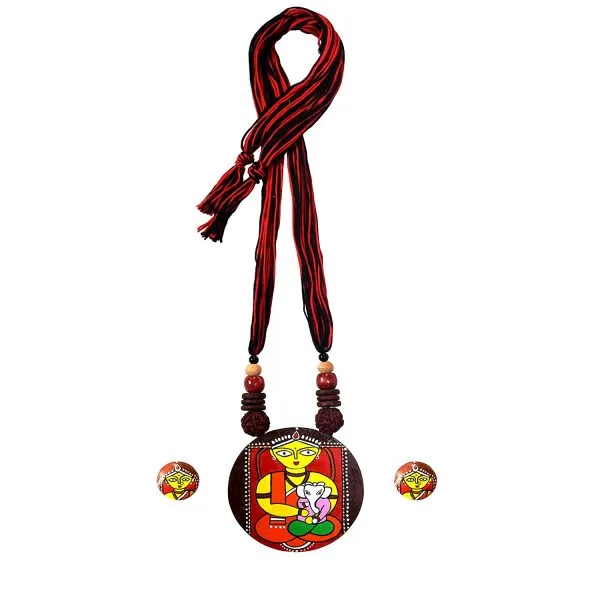 Handcrafted Ganesh Mother Love Painting Necklace Set Of 1 - Image 3