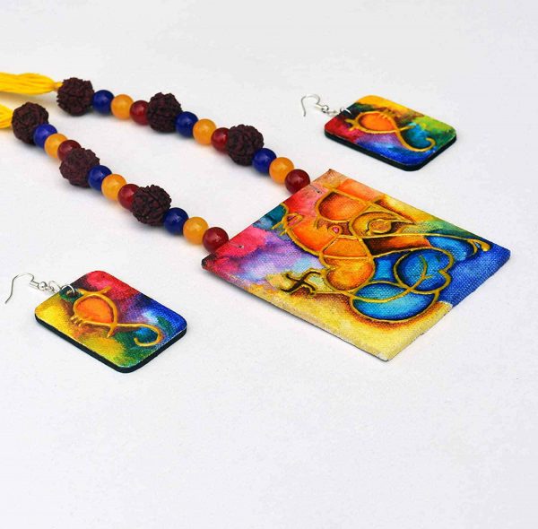 New Handicraft Canvas Ganesha Digital Painting Necklace Set1 - Image 2