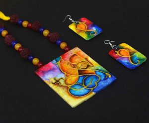 Handicraft Canvas Ganesha Digital Painting Necklace Set5