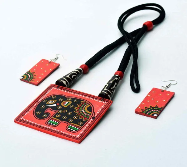 Exclusive Madhubani Elephant Art Painting Jewellery Set1 - Image 3