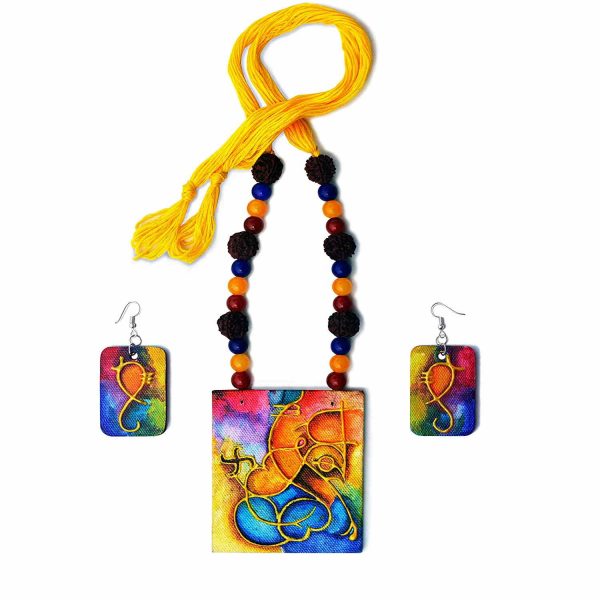 New Handicraft Canvas Ganesha Digital Painting Necklace Set1