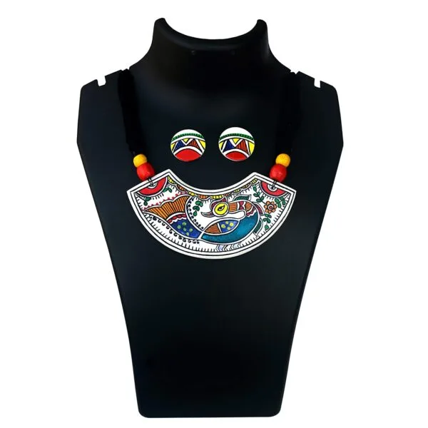 Original Madhubani Peacock Painting Fully Handmade Neckace01