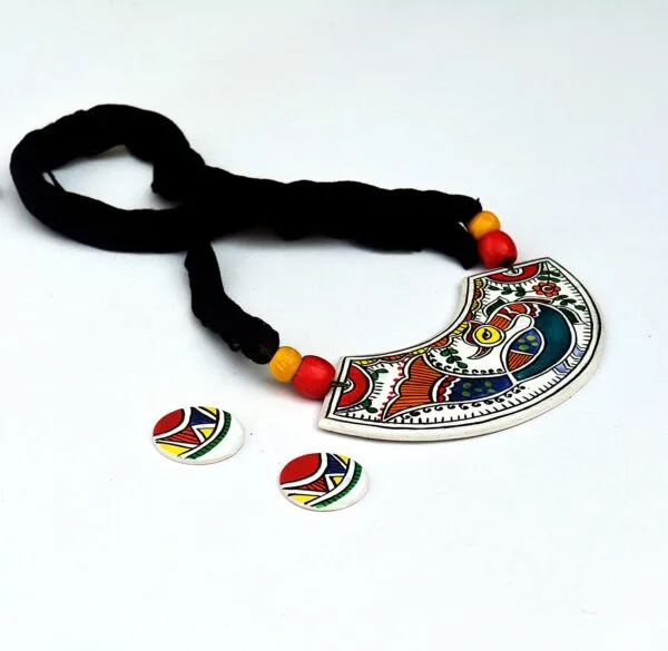 Original Madhubani Peacock Painting Fully Handmade Neckace01 - Image 3