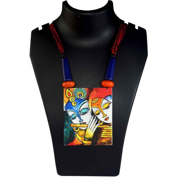 Karukala Canvas Painting Radha Krishna Couple Necklace Set