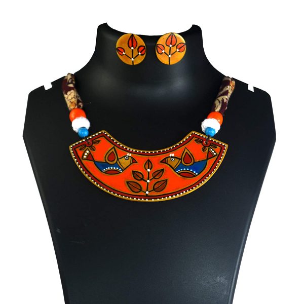 Karukala Madhubani Painting Bird Fully Handmade Necklace Set