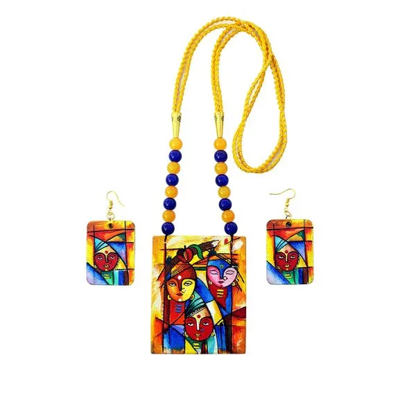 Hand Painted Goddess Necklace Earring No.1 Set