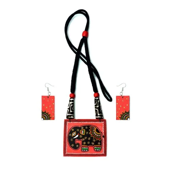 Exclusive Madhubani Elephant Art Painting Jewellery Set1 - Image 4