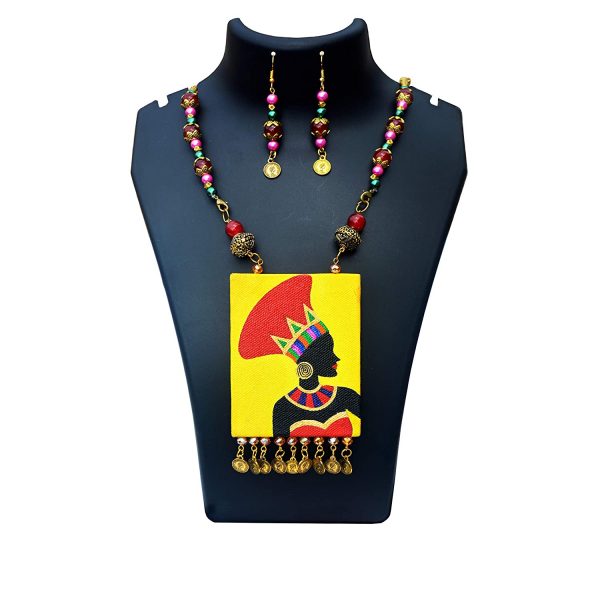 Hand Painted African Tribal Latest Design Earring &Amp; Jewellery Set