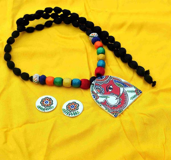 Madhubani Mithila Art Jewelry Elephant Painting Necklace