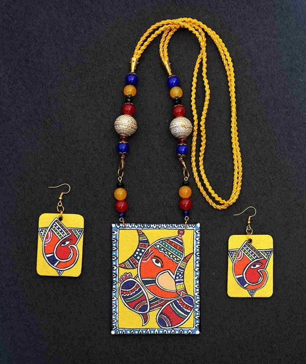 Handpainted Ganesh On Canvas Necklace And Earring Jewellery Sets5