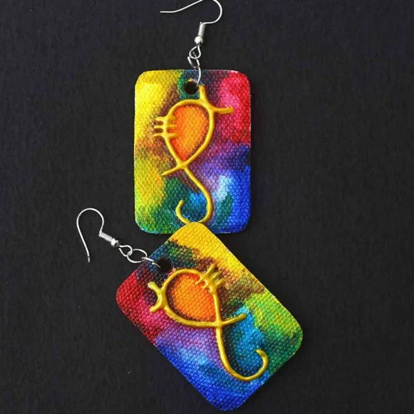 Canvas Ganesha Painting Earring (1 Pair)