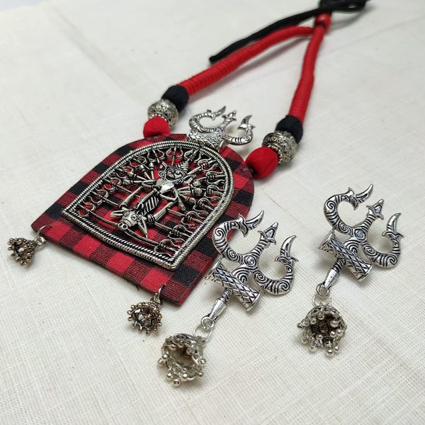 German Silver Durga Necklace and Ear Ring1