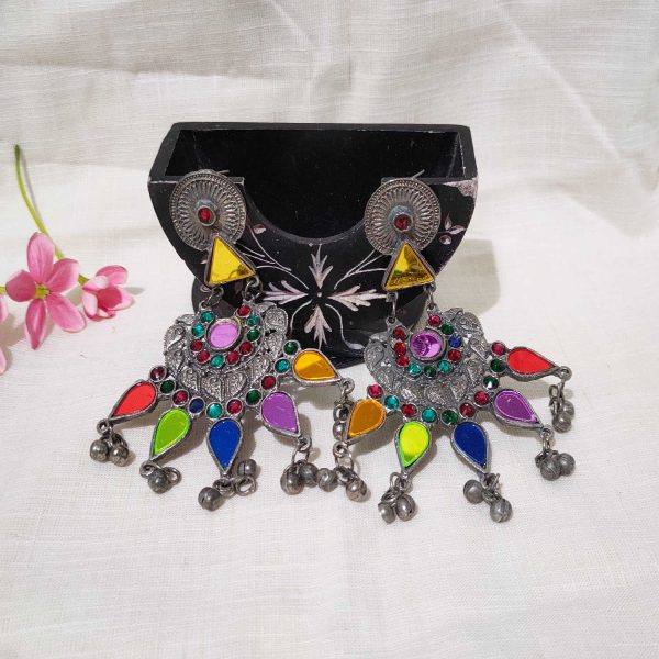 Multi Colour Mirror Studded Afghani Earrings