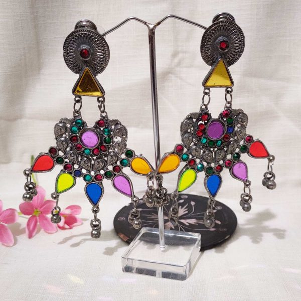 Multi Colour Mirror Studded Afghani Earrings