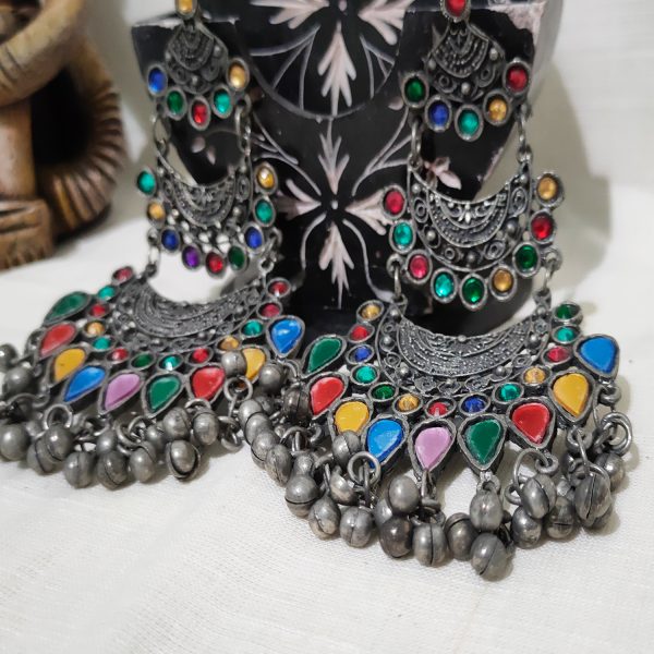 Afghani Style Dangle Multicolor Ghungroo Earrings