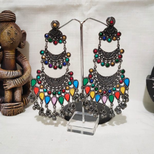 Afghani Style Dangle Multicolor Ghungroo Earrings