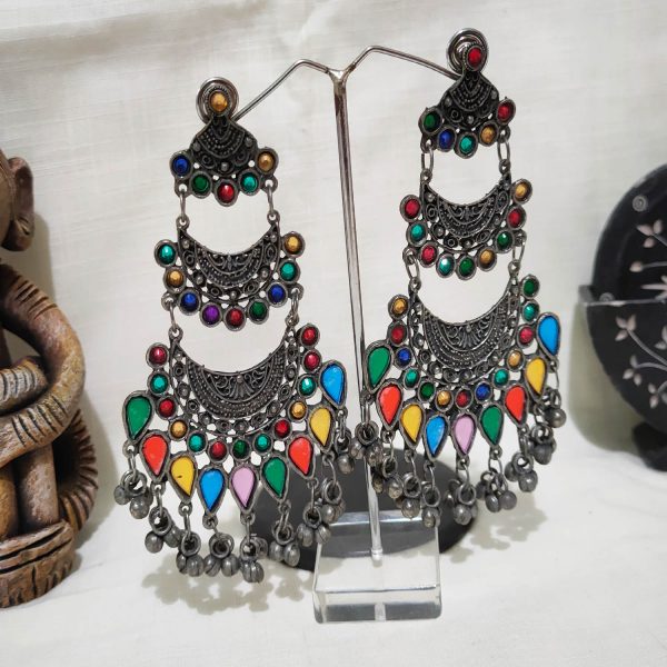 Afghani Style Dangle Multicolor Ghungroo Earrings