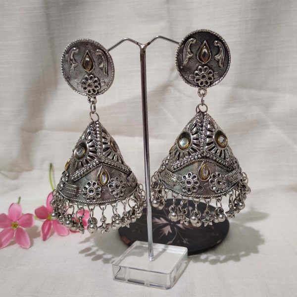 Silver Cone Shaped Big Jhumka Earrings