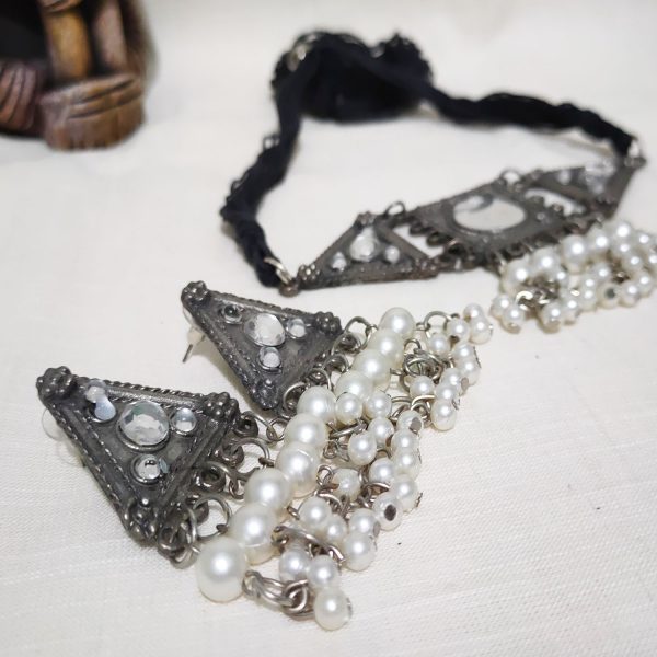 Black Polish Oxidised Mirror Necklace Set