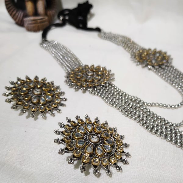 Oxidised Antique Bohemian Mirror Chain Necklace