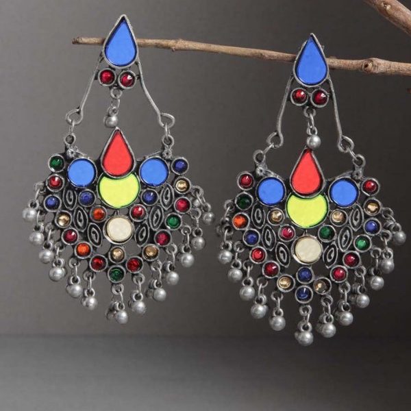 Afghani Tribal Multi-Color Oxidized Hoop Earrings For Women And Girls